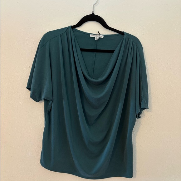 Green Envelope Tops - Green Envelope Teal Drape Neck Blouse